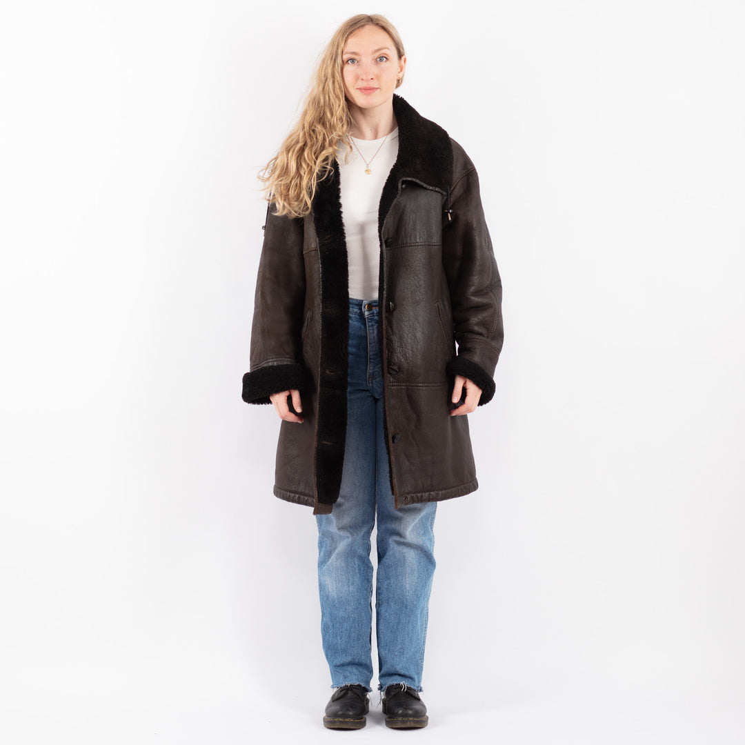 Vintage 80's Women Sheepskin Coat in BrownV9468