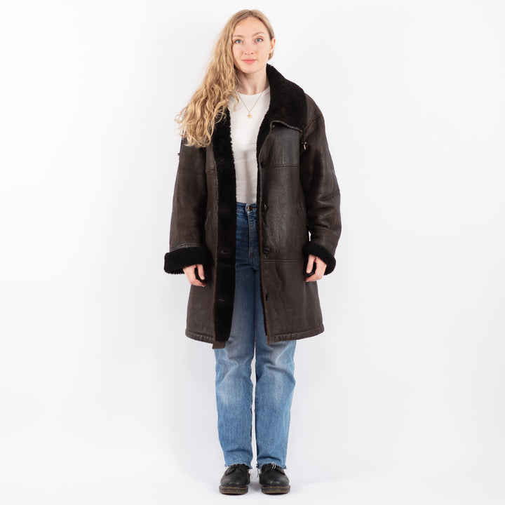 Vintage 80's Women Sheepskin Coat in BrownV9468