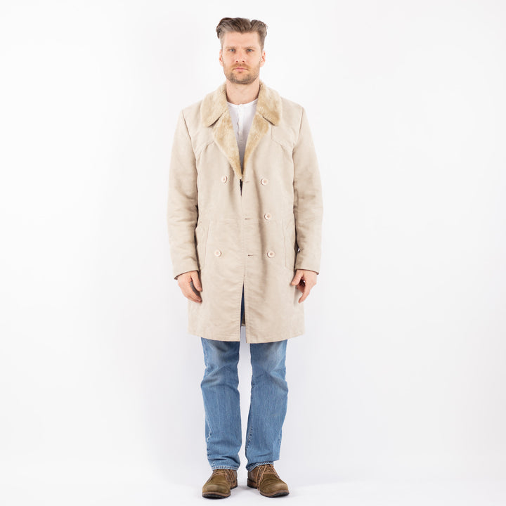 Vintage 90's Men Faux Sheepskin Coat in BeigeZ1415