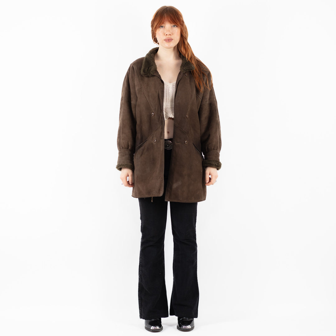 Vintage 80's Women Sheepskin Coat in BrownV9774