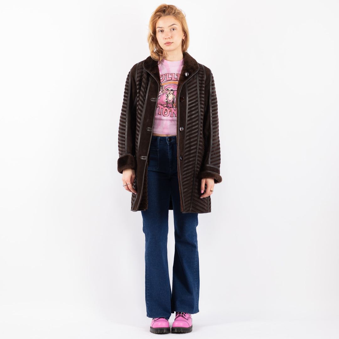 Vintage 90's Women Sheepskin Coat in BrownV9556