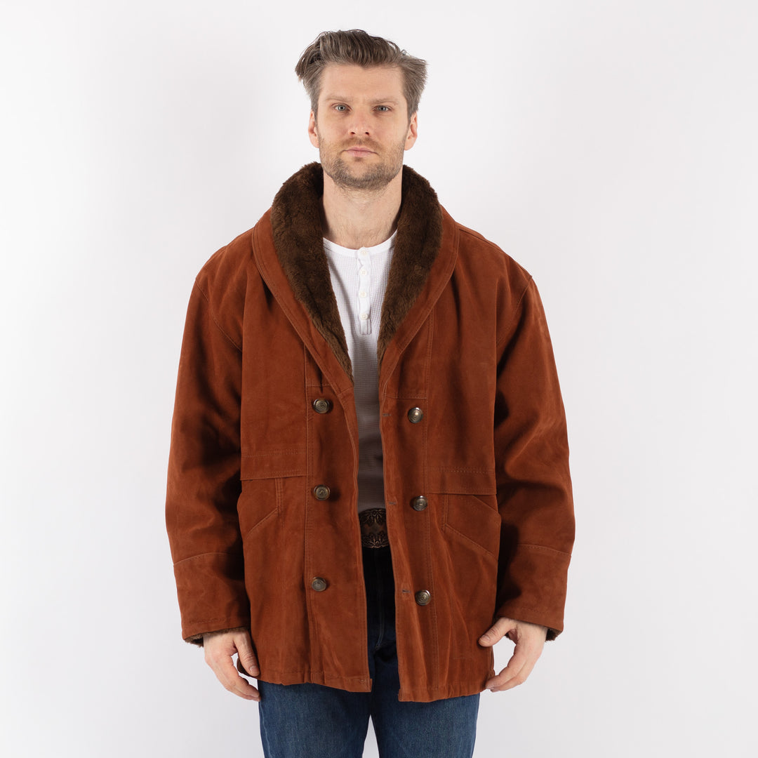Vintage 90's Men Faux Sheepskin Coat in BrownZ1180