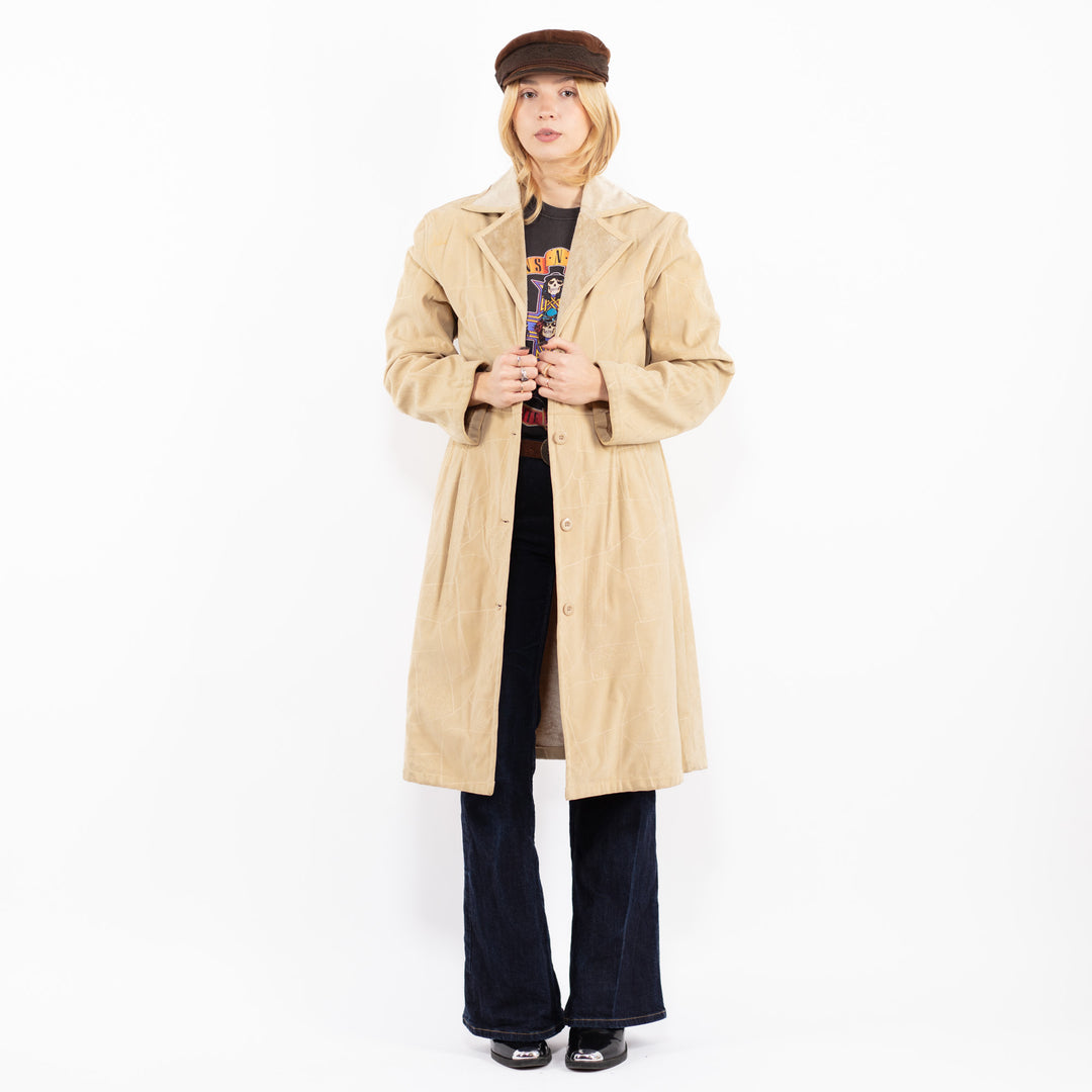 Vintage 90's Women Faux Sheepskin Coat in Beige