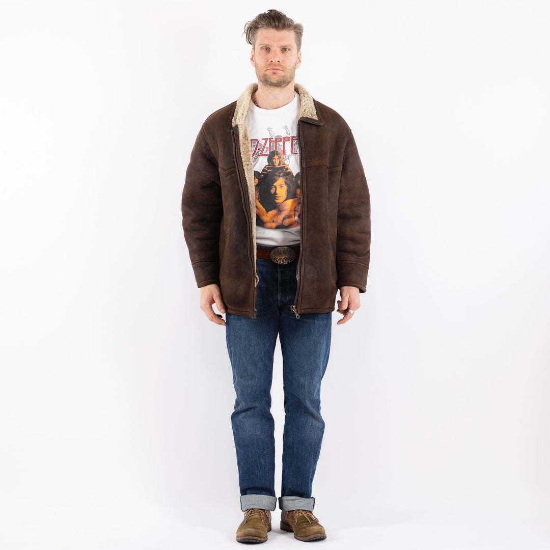Vintage 90's Men Sheepskin Jacket in BrownZ1525