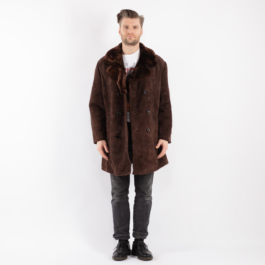 Vintage 70's Men Sheepskin Coat in BrownZ434