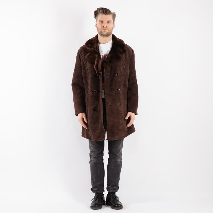Vintage 70's Men Sheepskin Coat in BrownZ434