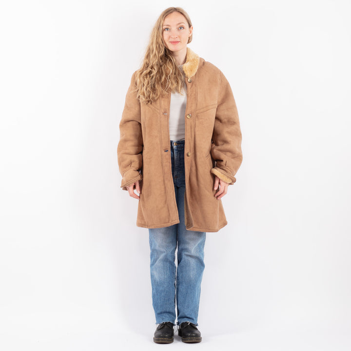 Vintage 80's Women Sheepskin Shearling Coat in BeigeV9472