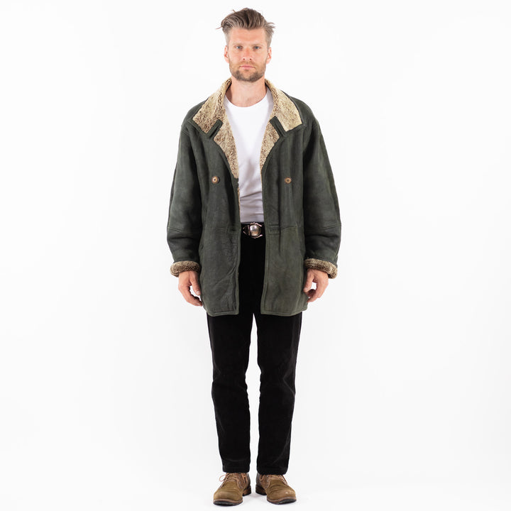 Vintage 80's Men Sheepskin Coat in GreenZ18466