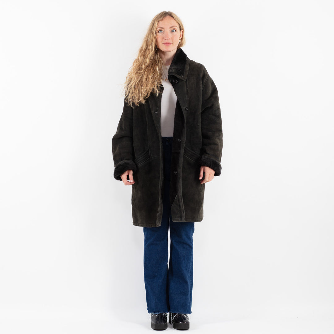 Vintage 80's Women Sheepskin Coat in GrayV9880