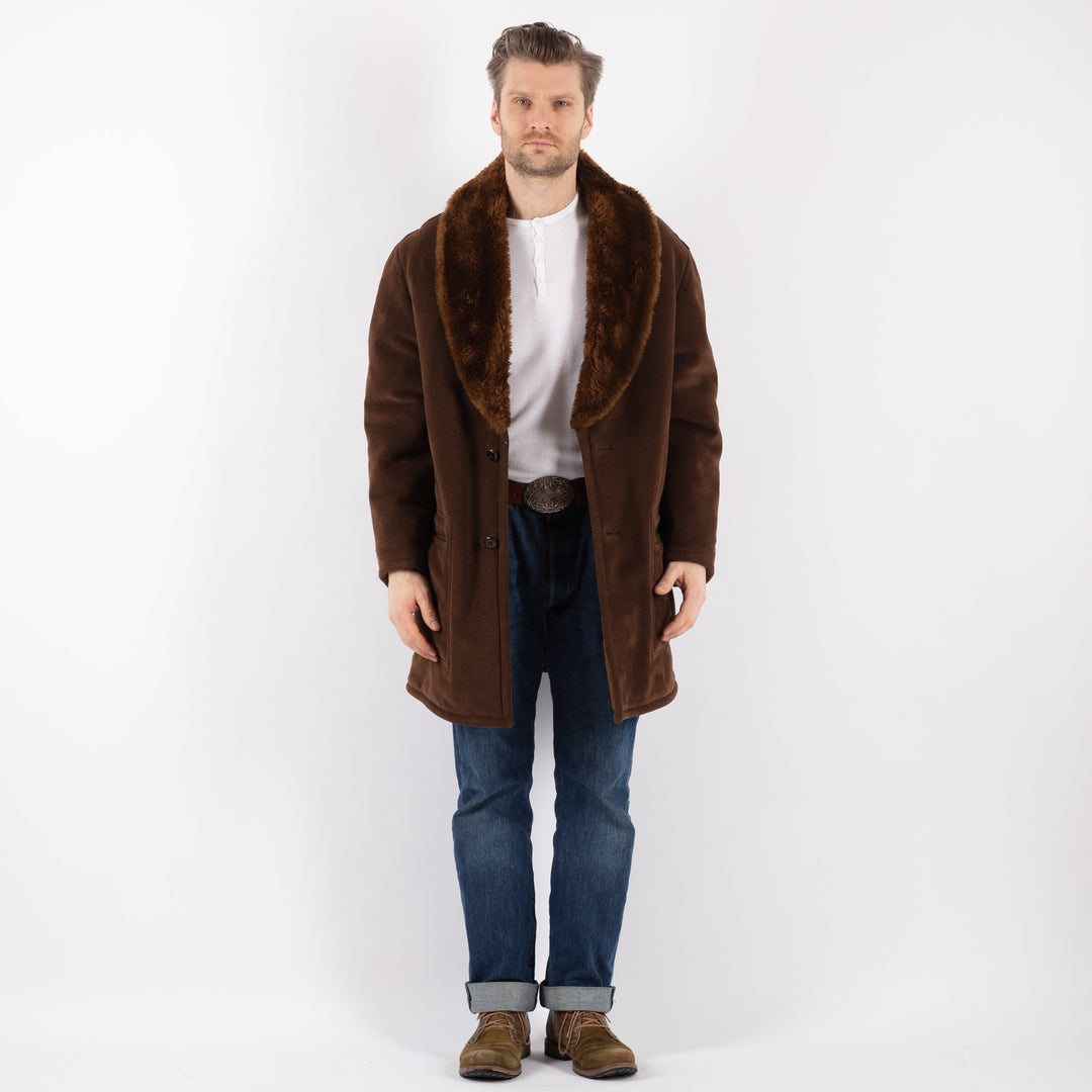 Vintage 70's Men Faux Sheepskin Coat in BrownZ1183