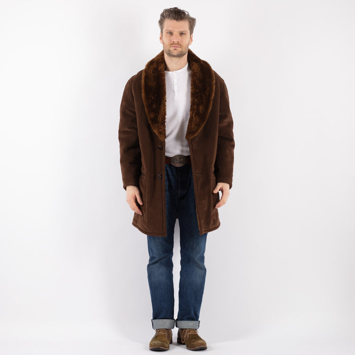 Vintage 70's Men Faux Sheepskin Coat in BrownZ1183