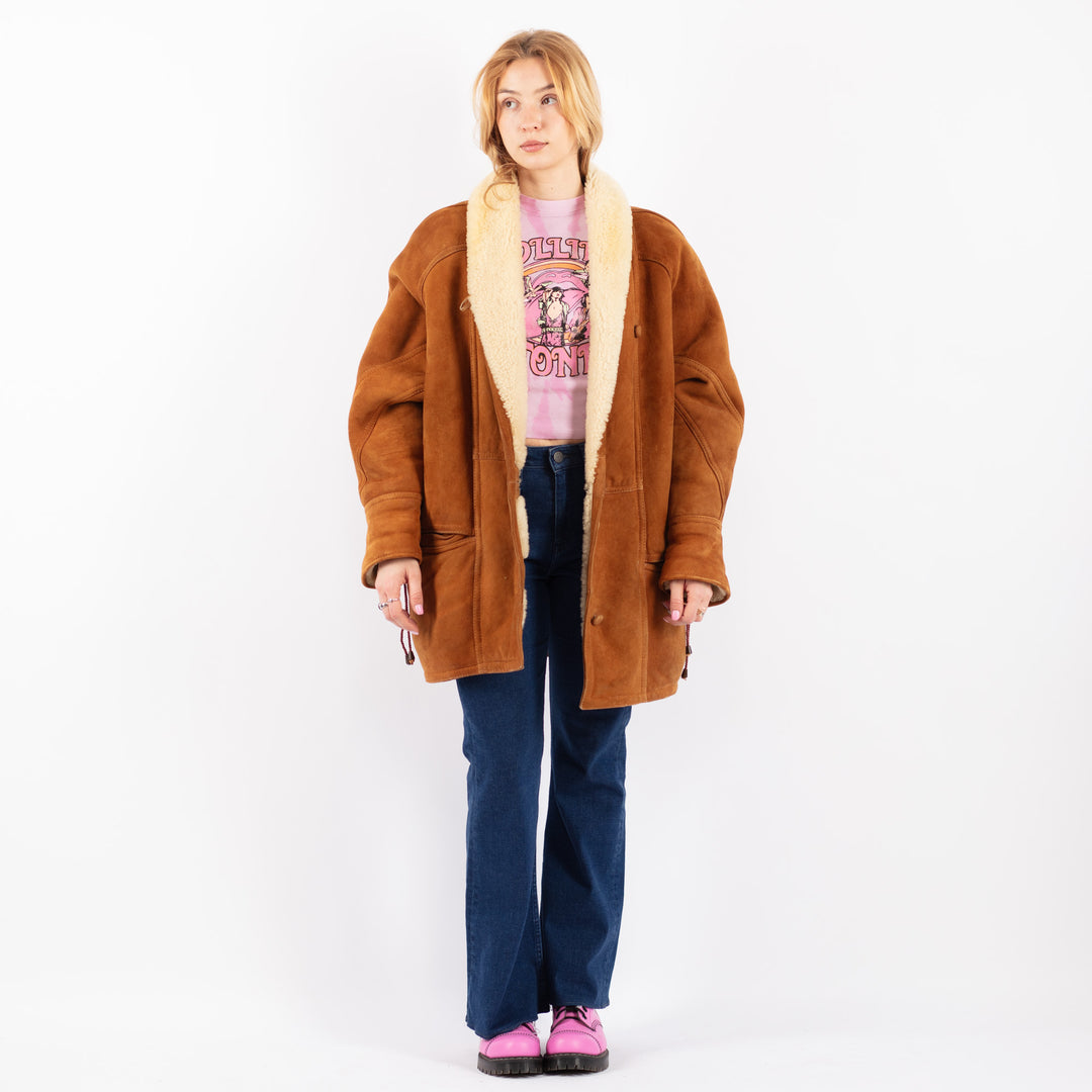 Vintage 90's Women Sheepskin Coat in BrownV9558