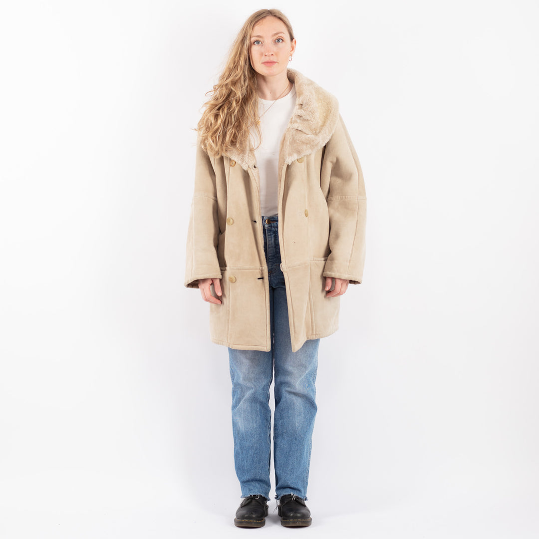 Vintage 90's Women Sheepskin Coat in BeigeV9474