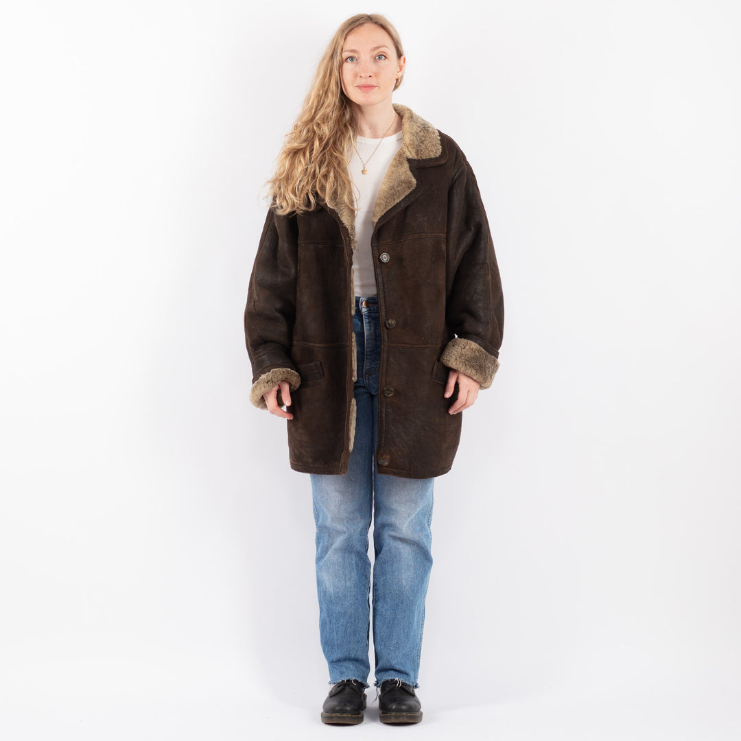 Vintage 90's Women Sheepskin Coat in BrownV9475