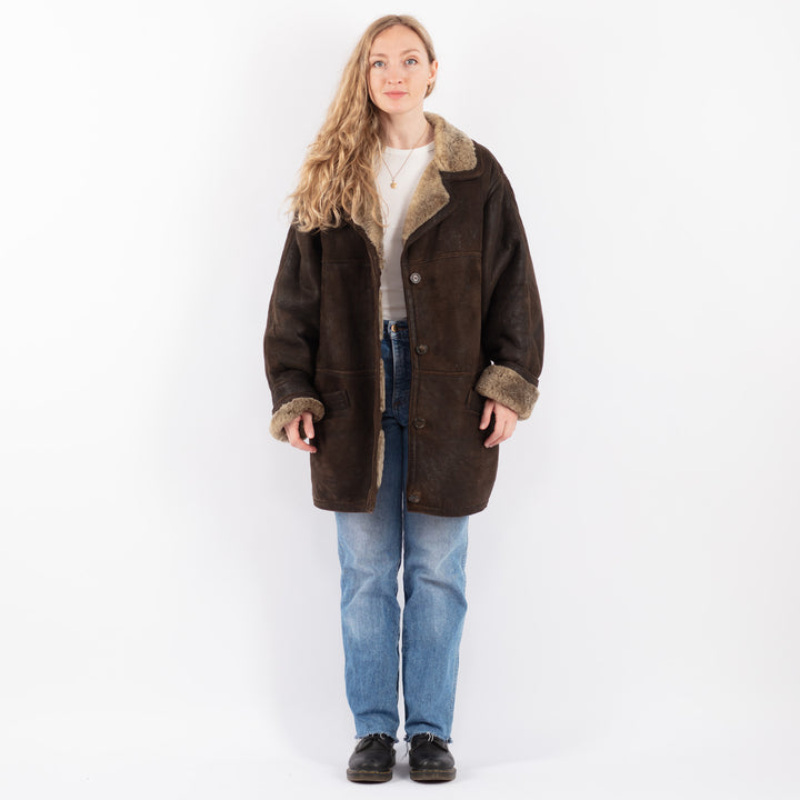 Vintage 90's Women Sheepskin Coat in BrownV9475
