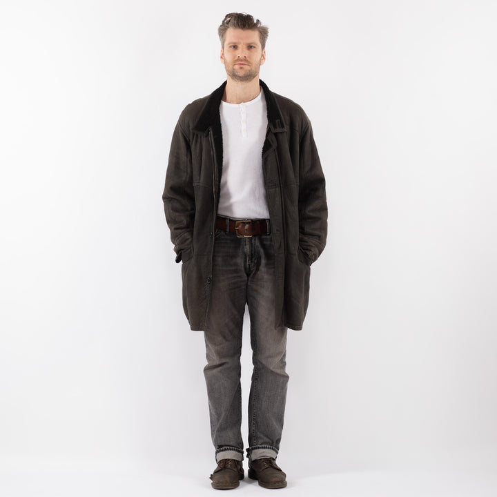 Vintage 90's Men Sheepskin Coat in GrayZ1131