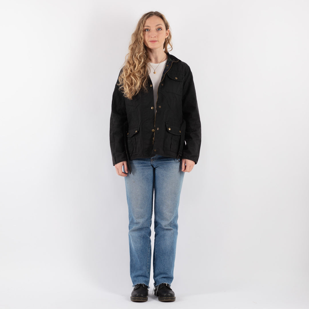 Vintage 90's Women Waxed Cotton Jacket in Black - NorthernGrip