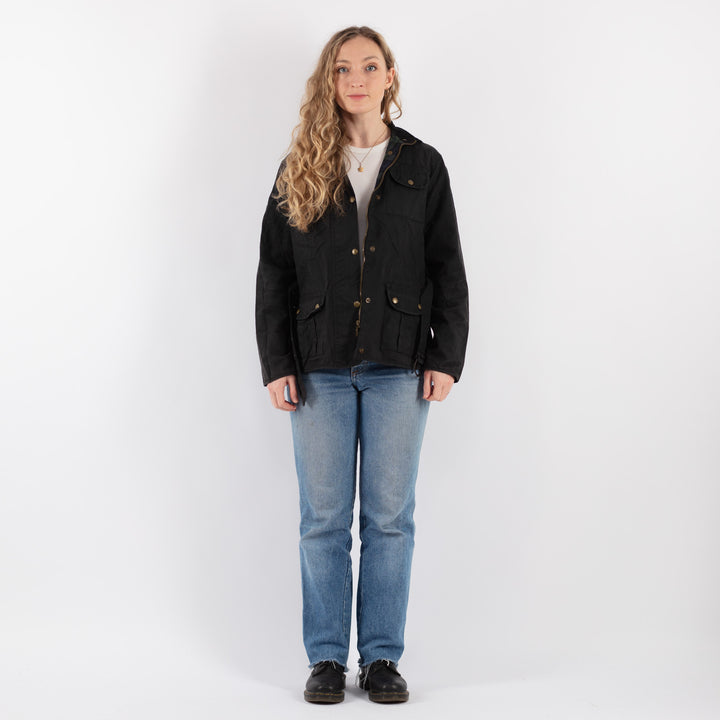 Vintage 90's Women Waxed Cotton Jacket in Black - NorthernGrip