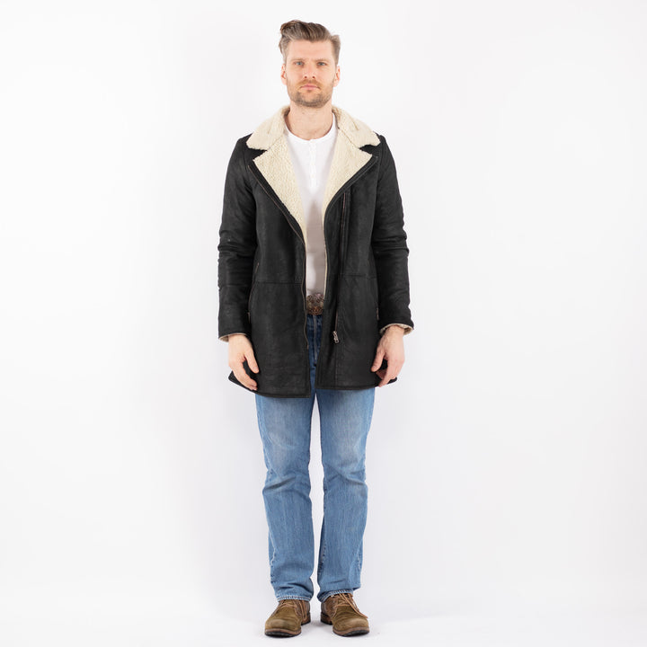 Vintage 00's Men Suede Sherpa Coat in BlackZ1419