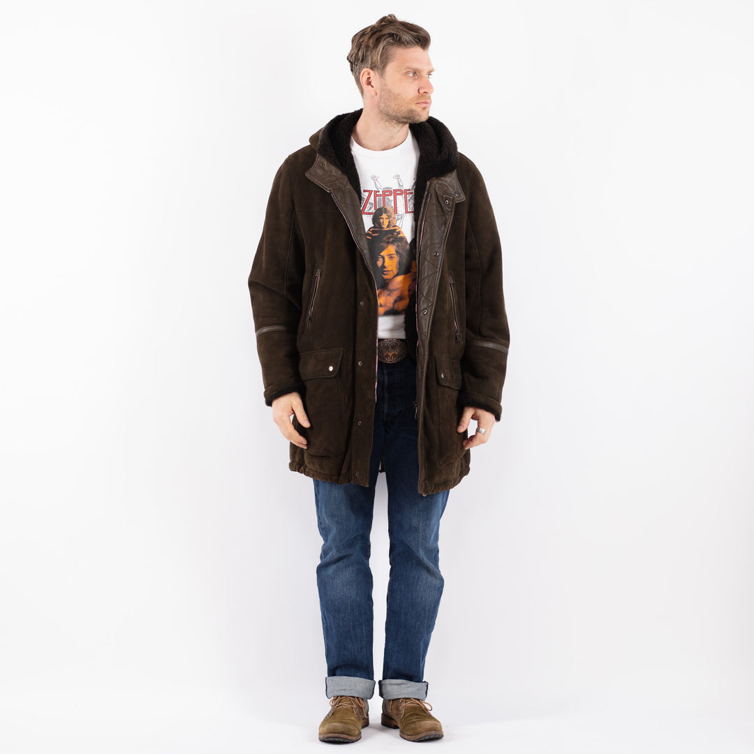 Vintage 90's Men Sheepskin Coat in BrownZ1528