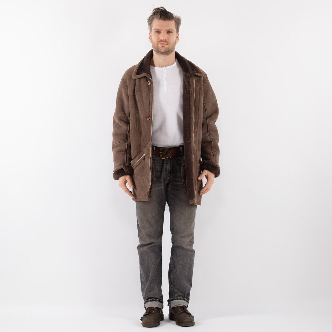 Vintage 90's Men Sheepskin Coat in BrownZ1133