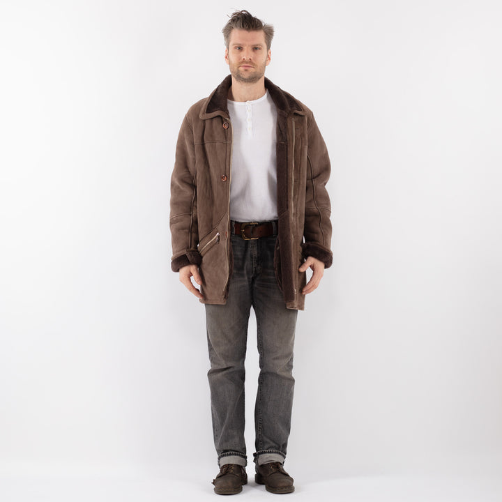 Vintage 90's Men Sheepskin Coat in BrownZ1133