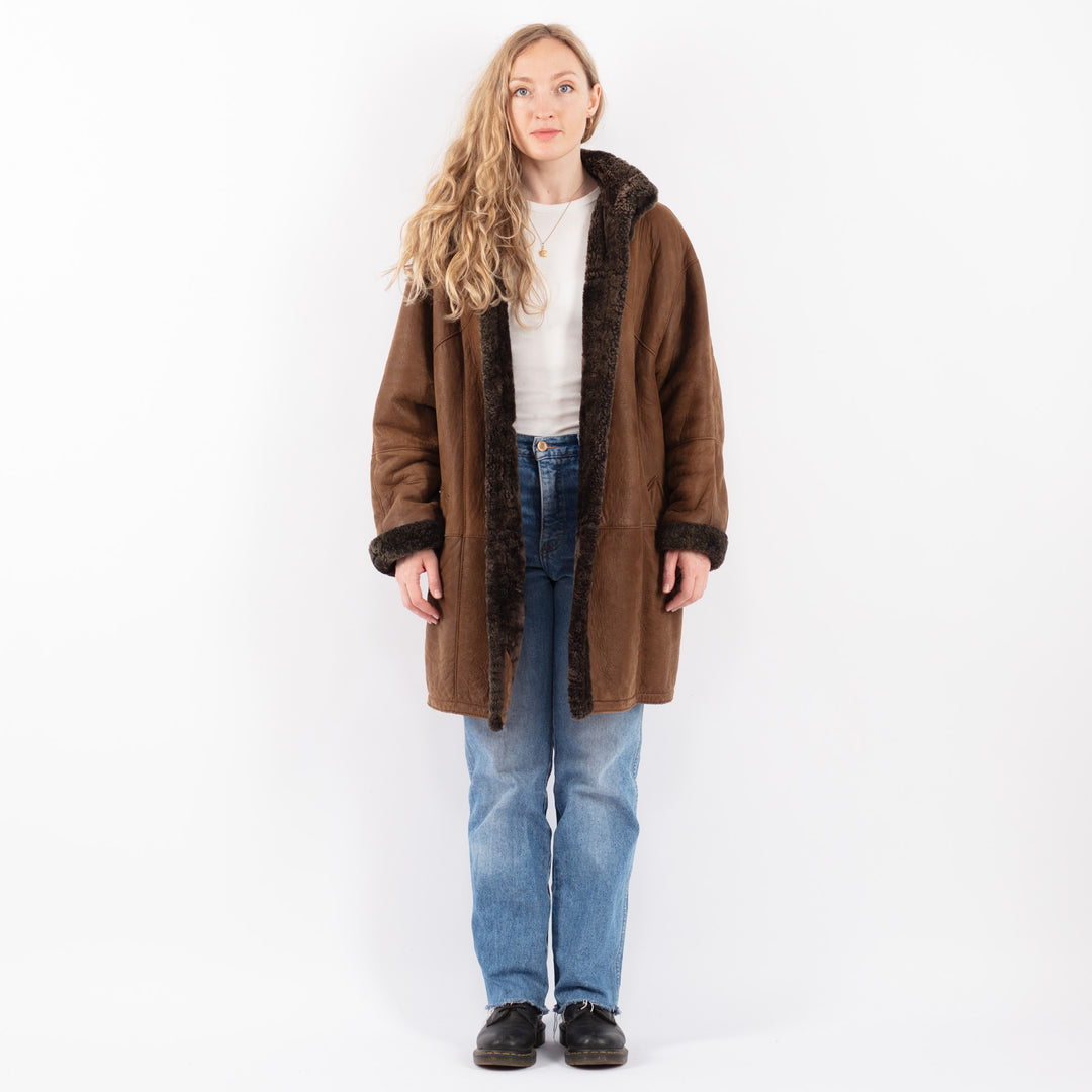 Vintage 90's Women Sheepskin Coat in BrownV9477