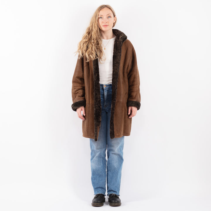 Vintage 90's Women Sheepskin Coat in BrownV9477