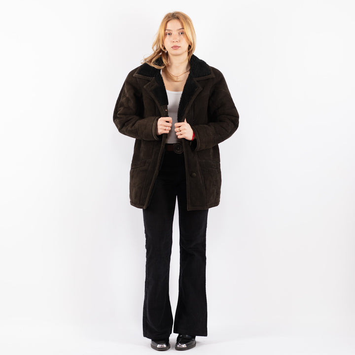 Vintage 90's Women Sheepskin Coat in BrownV9664