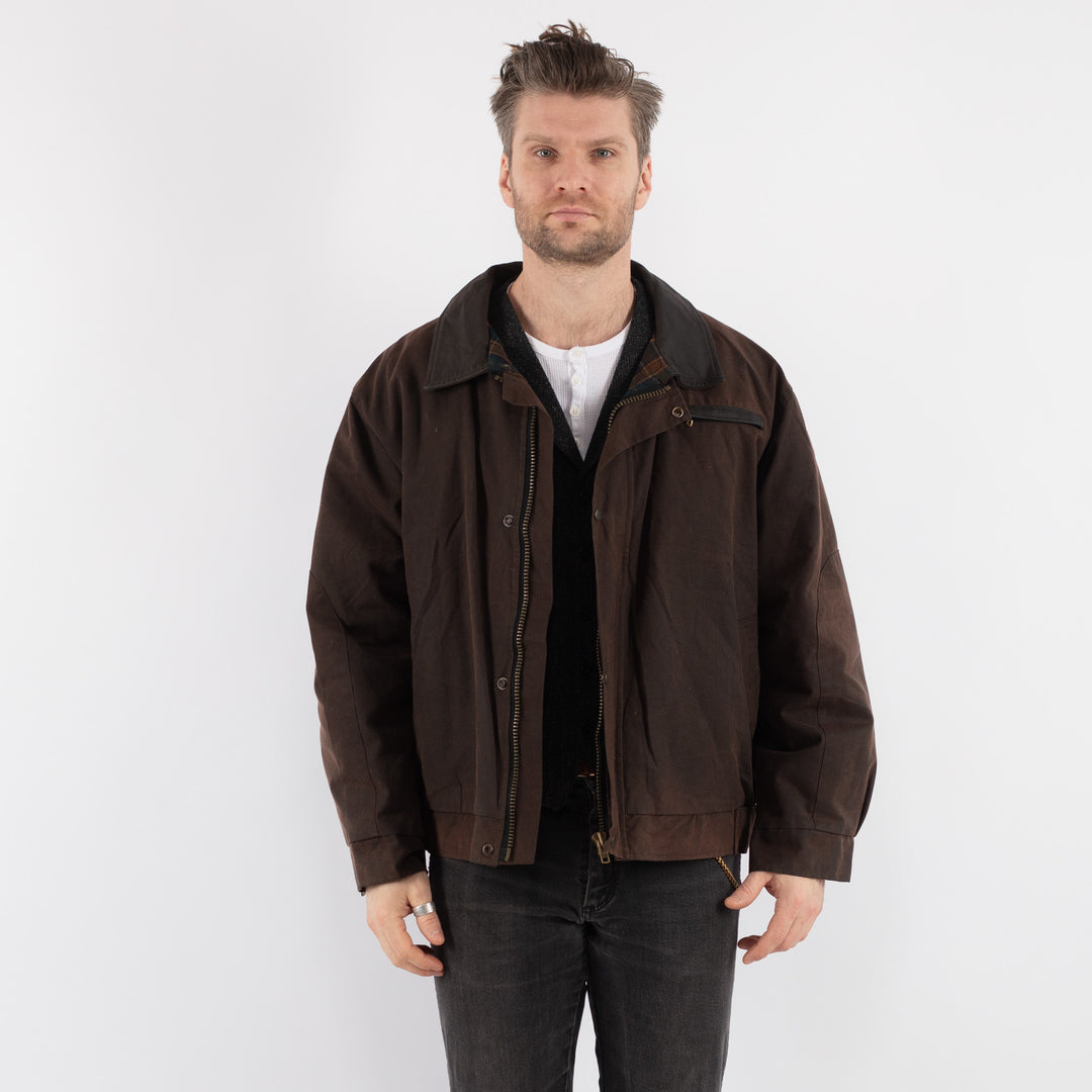 Vintage 90's Men Waxed Canvas Jacket in Brown - NorthernGrip
