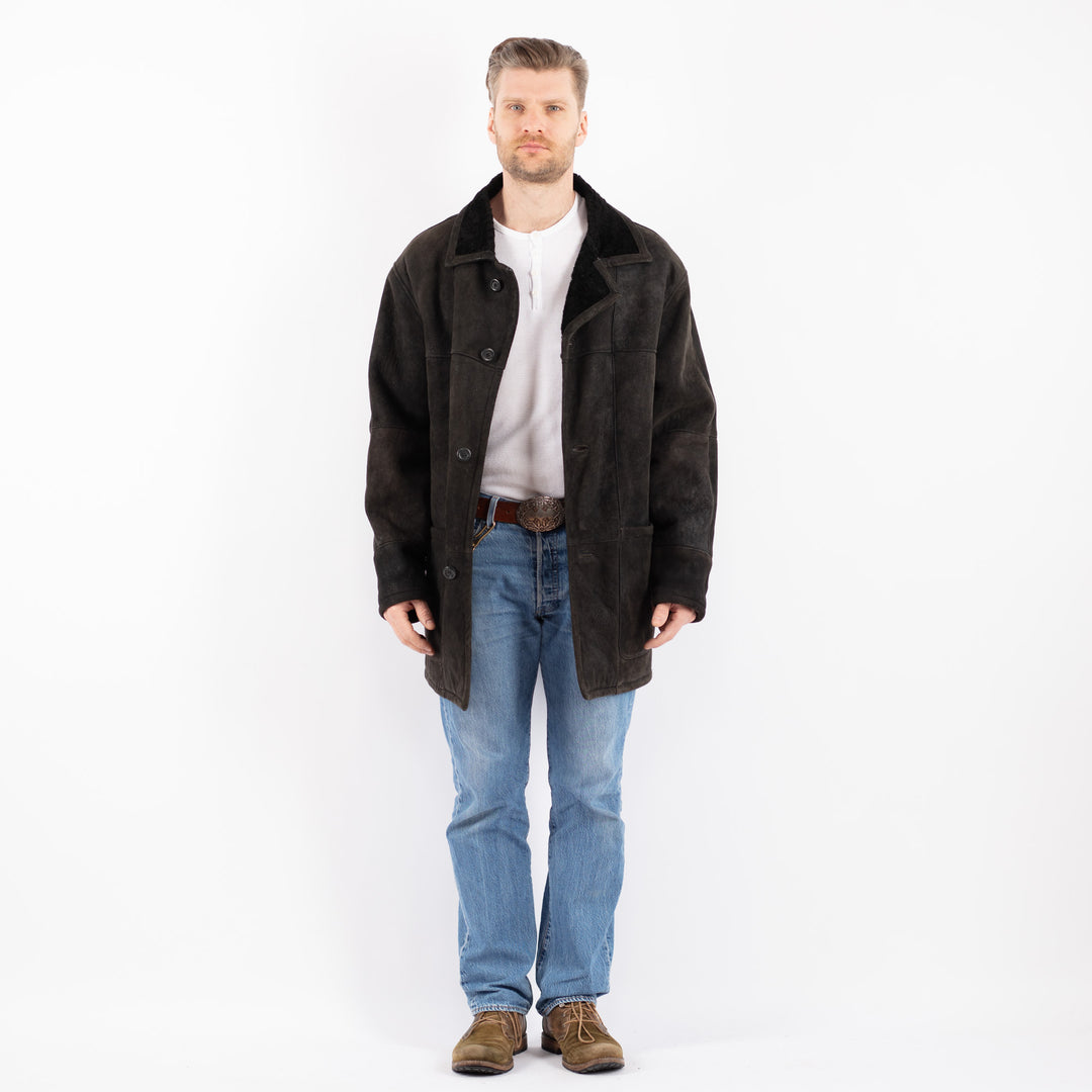 Vintage 80's Men Sheepskin Coat in BlackZ1420