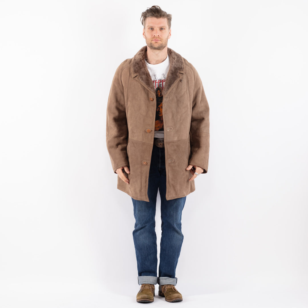 Vintage 80's Men Sheepskin Coat in BeigeZ1529