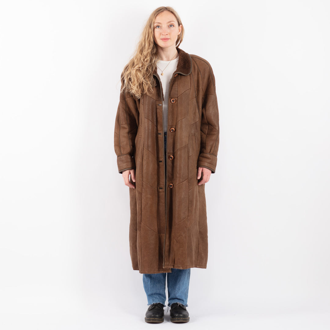 Vintage 90's Women Sheepskin Coat in BrownV9479