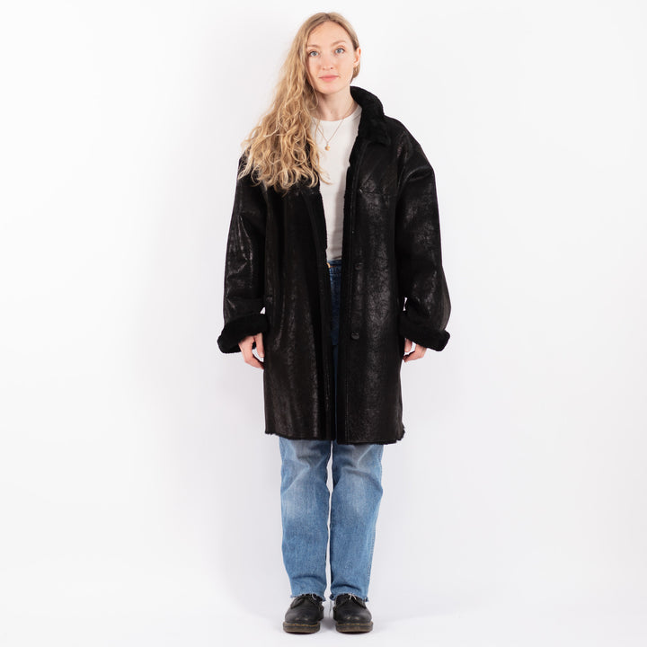 Vintage 90's Women Sheepskin Coat in BlackV9480