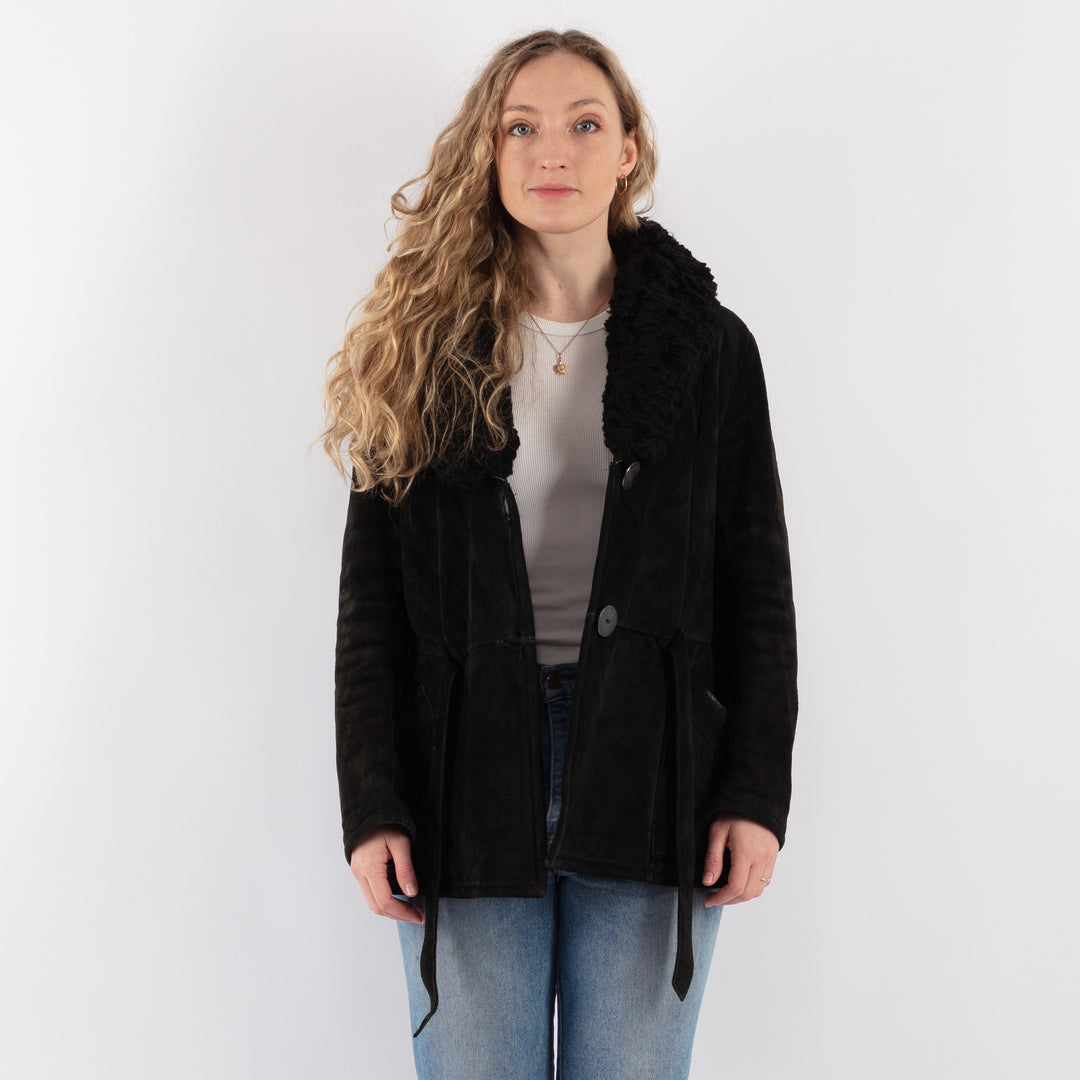 Vintage 70's Women Suede Sherpa Jacket in BlackV9247