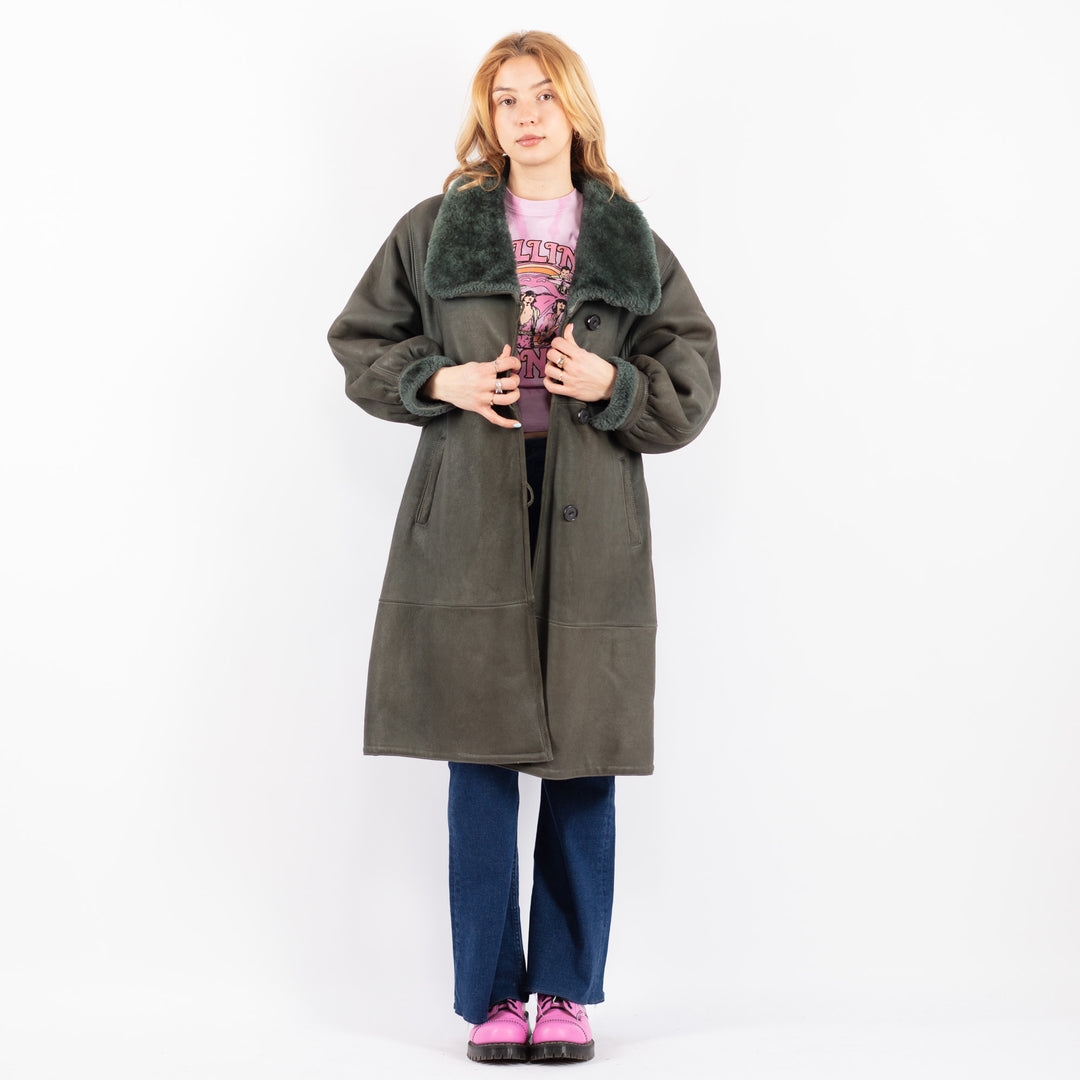 Vintage 70's Women Sheepskin Coat in GreenV9563