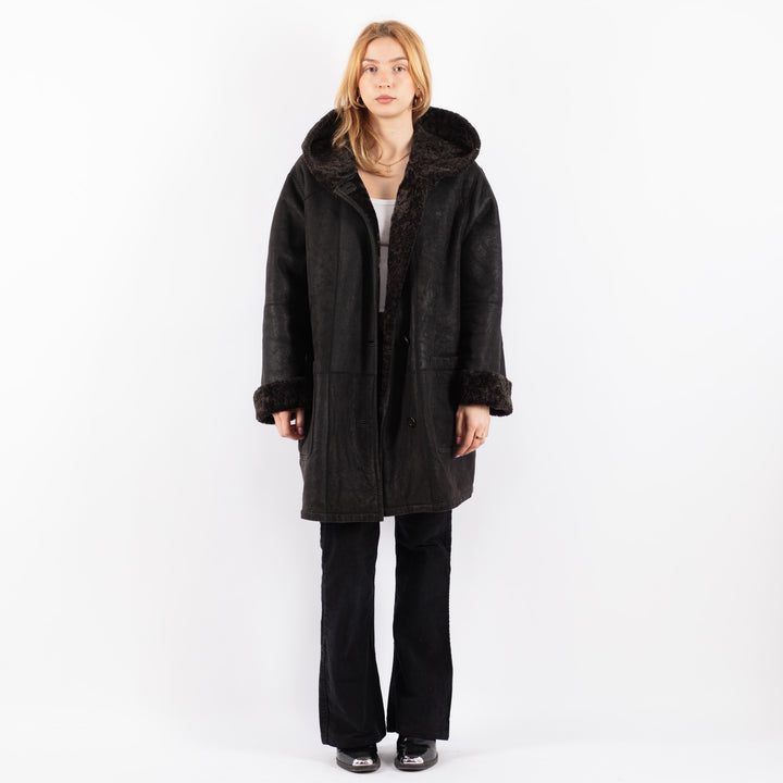 Vintage 90's Women Sheepskin Coat in BlackV9666