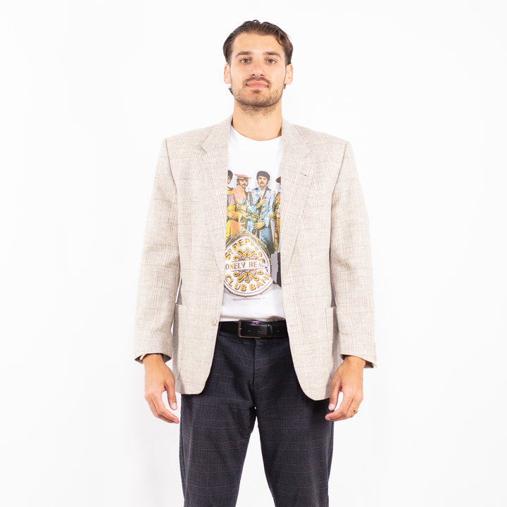 Vintage 80's Men Wool Blazer Jacket in BeigeZ2198