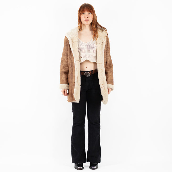 Vintage 80's Women Sheepskin Coat in BrownV9788
