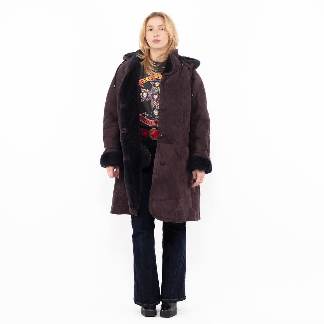 Vintage 90's Women Sheepskin Coat in PurpleA1121