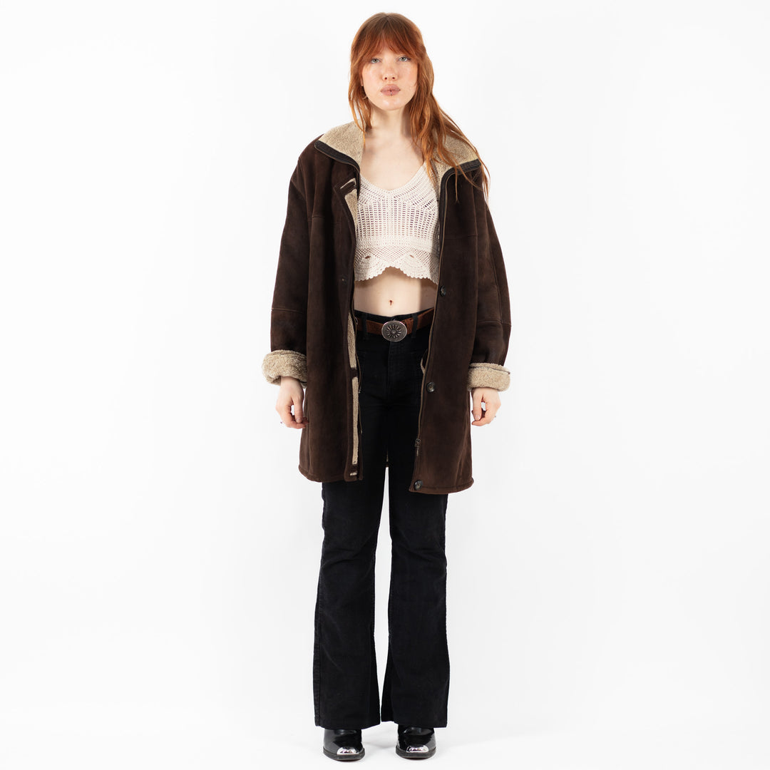 Vintage 90's Women Sheepskin Coat in BrownV9789