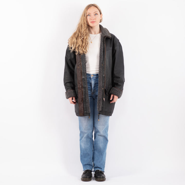 Vintage 90's Women Leather Coat in BlackV9484