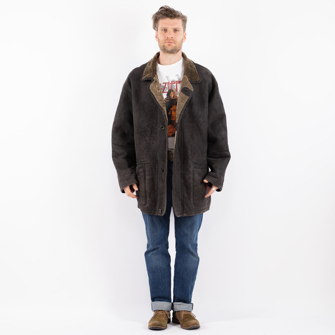 Vintage 90's Men Sheepskin Coat in BlackZ1532