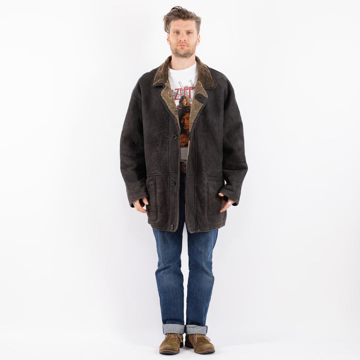 Vintage 90's Men Sheepskin Coat in BlackZ1532