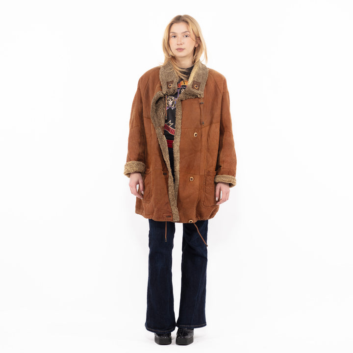 Vintage 90's Women Sheepskin Coat in BrownA1123