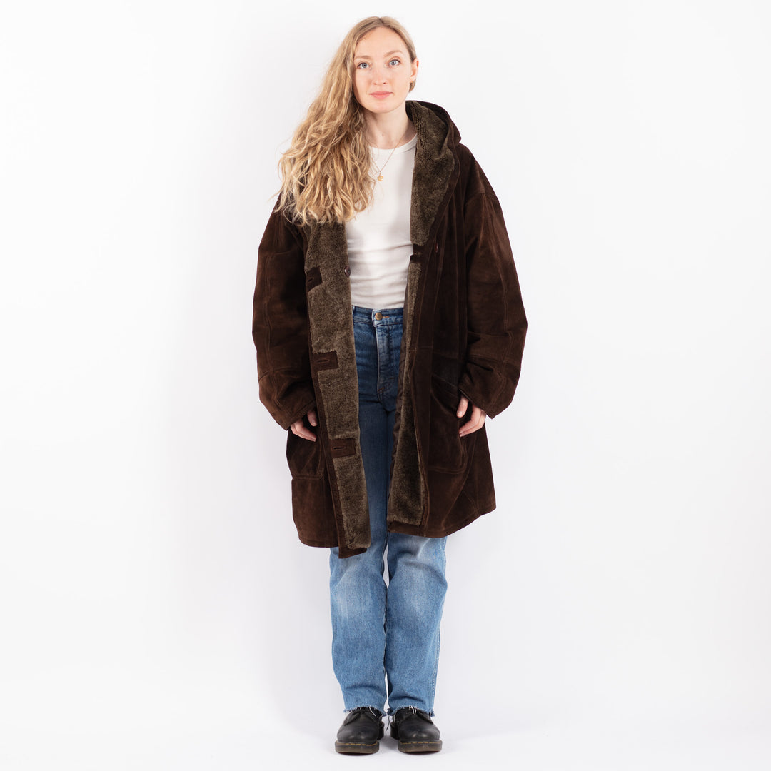 Vintage 90's Women Suede Sherpa Coat in BrownV9485