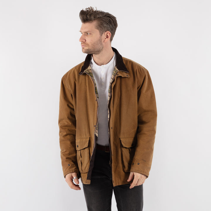 Vintage 90's Men Waxed Canvas Jacket in Brown - NorthernGrip
