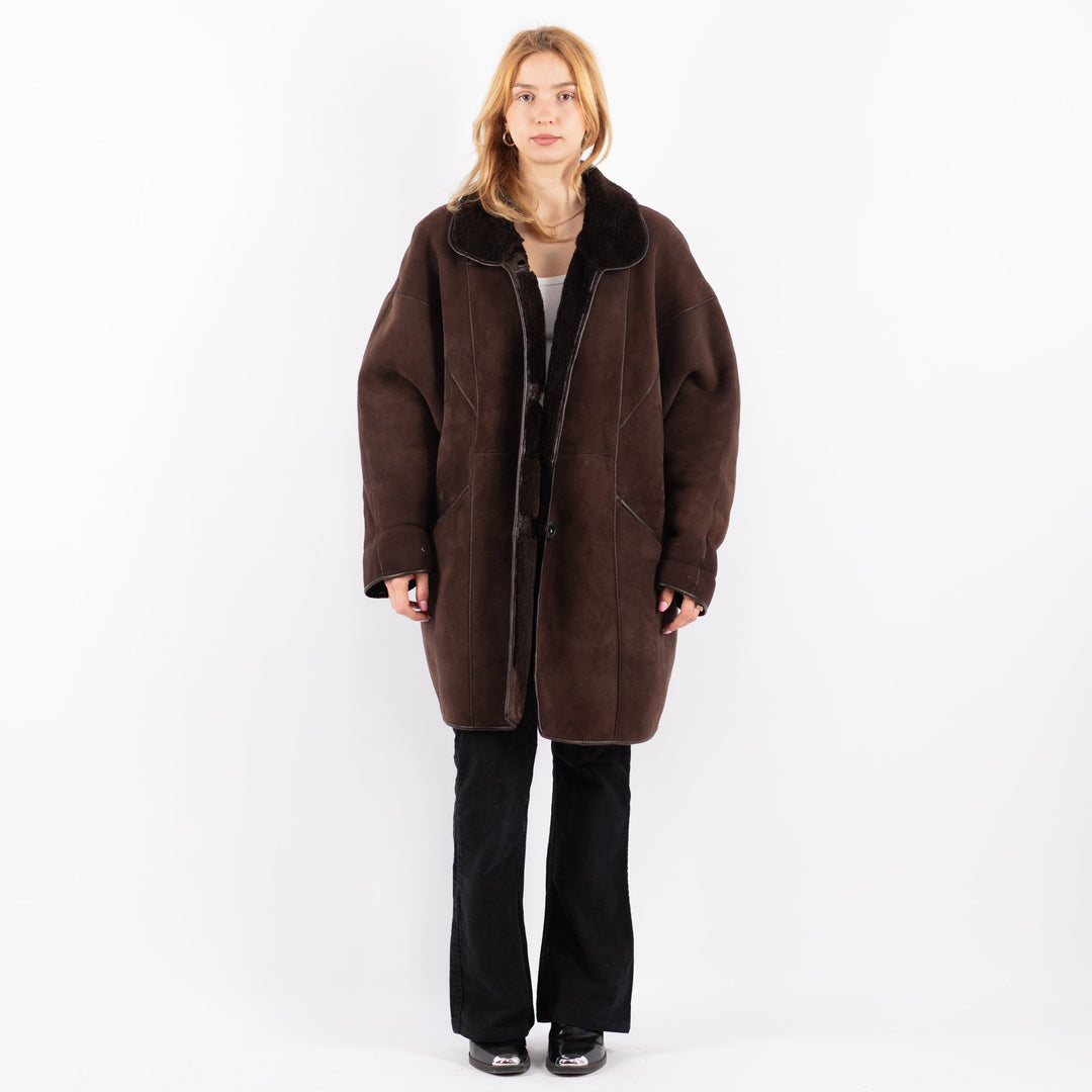 Vintage 80's Women Sheepskin Coat in BrownV9668