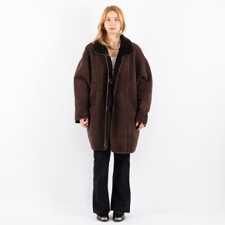 Vintage 80's Women Sheepskin Coat in BrownV9668