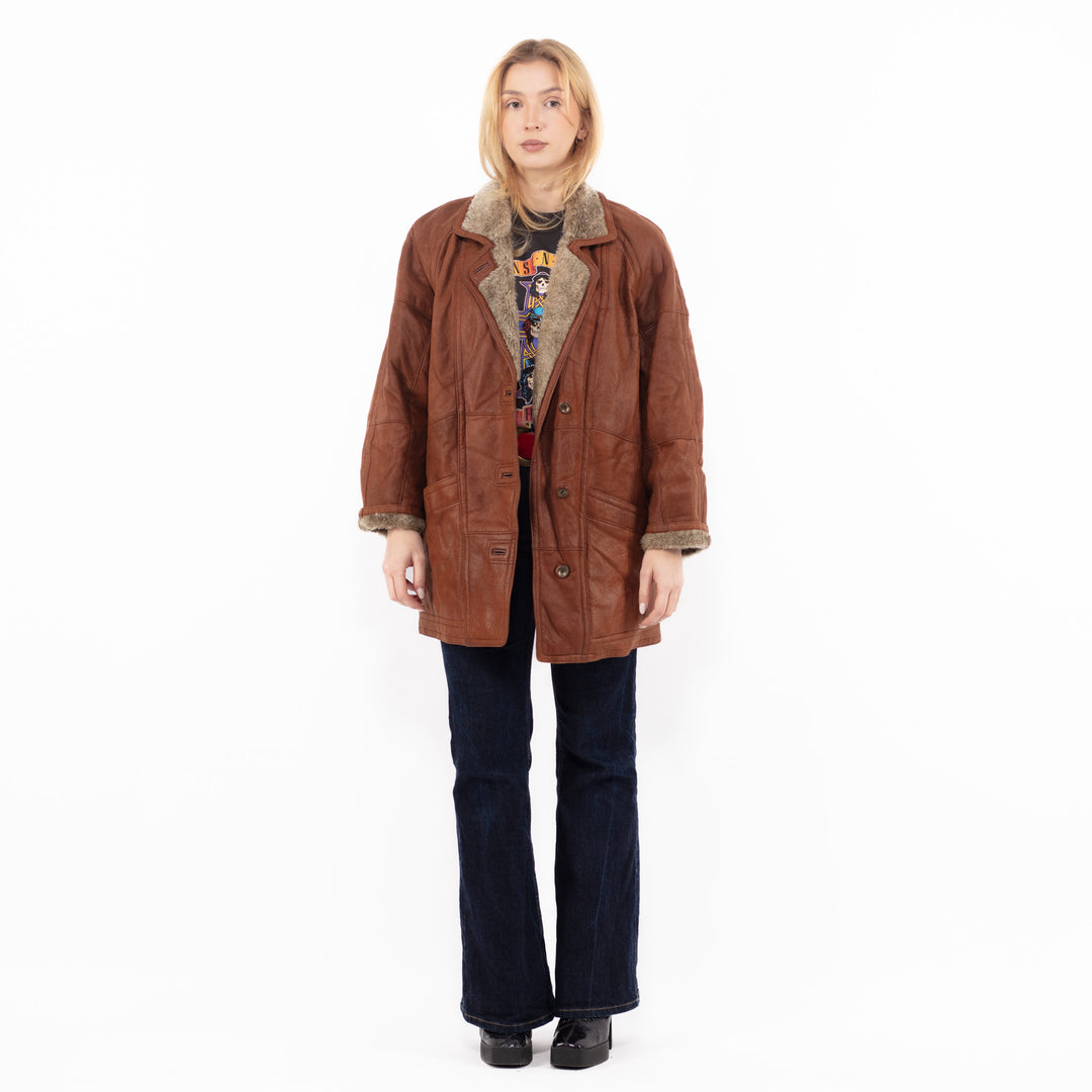 Vintage 90's Women Sheepskin Coat in BrownA1124